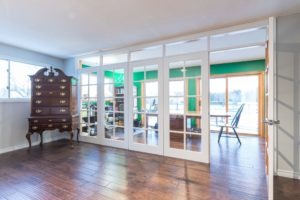 French doors and office view